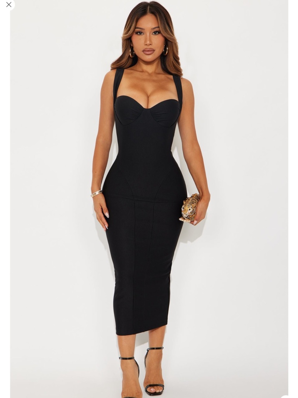 Classic Black Bodycon Midi Dress - Sculpting Straps